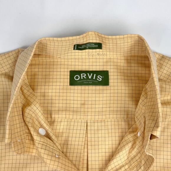 Orvis Yellow Windowpane Long Sleeve Shirt XL - Picture 3 of 9